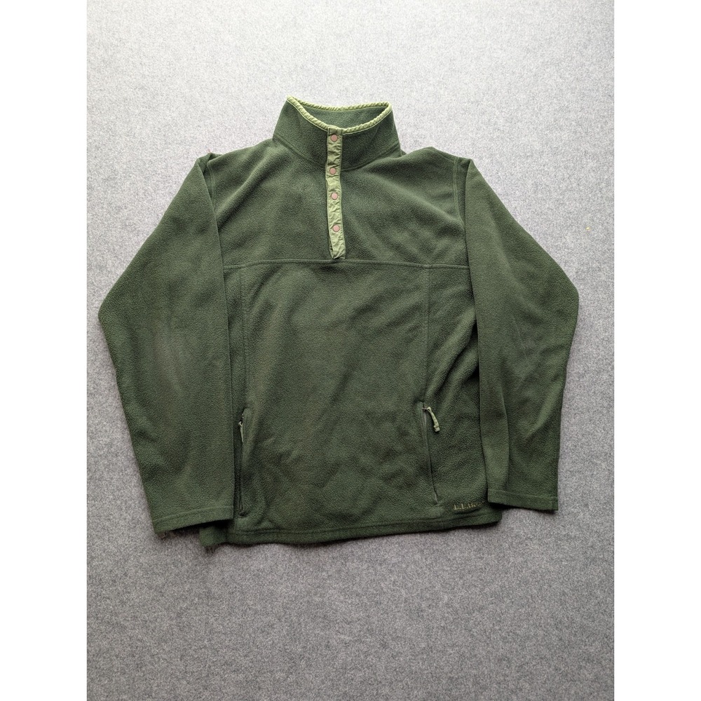 Vintage L.L. Bean Snap Fleece Pullover Green L Tall Gorpcore Mock Neck...